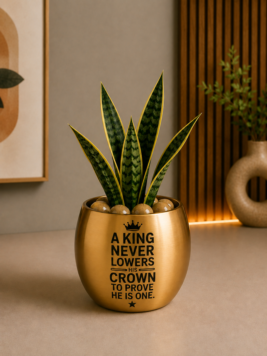 Celebration - Snake Plant in Golden Metal Printed Planter