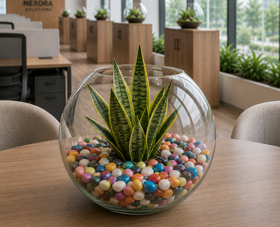 Snake Plant with Colorful Pops Glass Terrarium