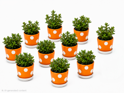 10 Jade Plants - Ceramic Polka Dots Pot