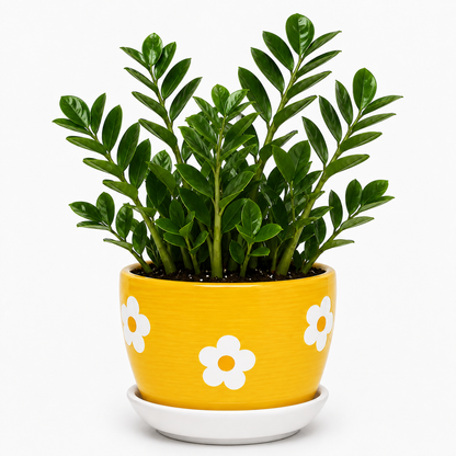 Zamia Palm - Ceramic Flowers Printed Pot