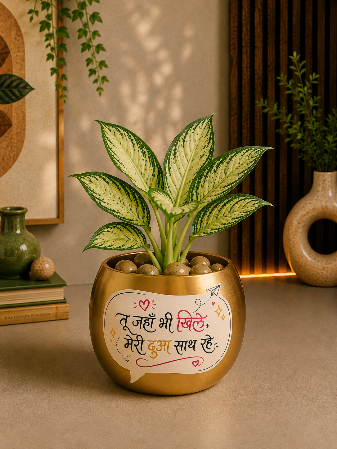A3 Celebration - Aglaonema White Legacy in Golden Metal Printed Planter