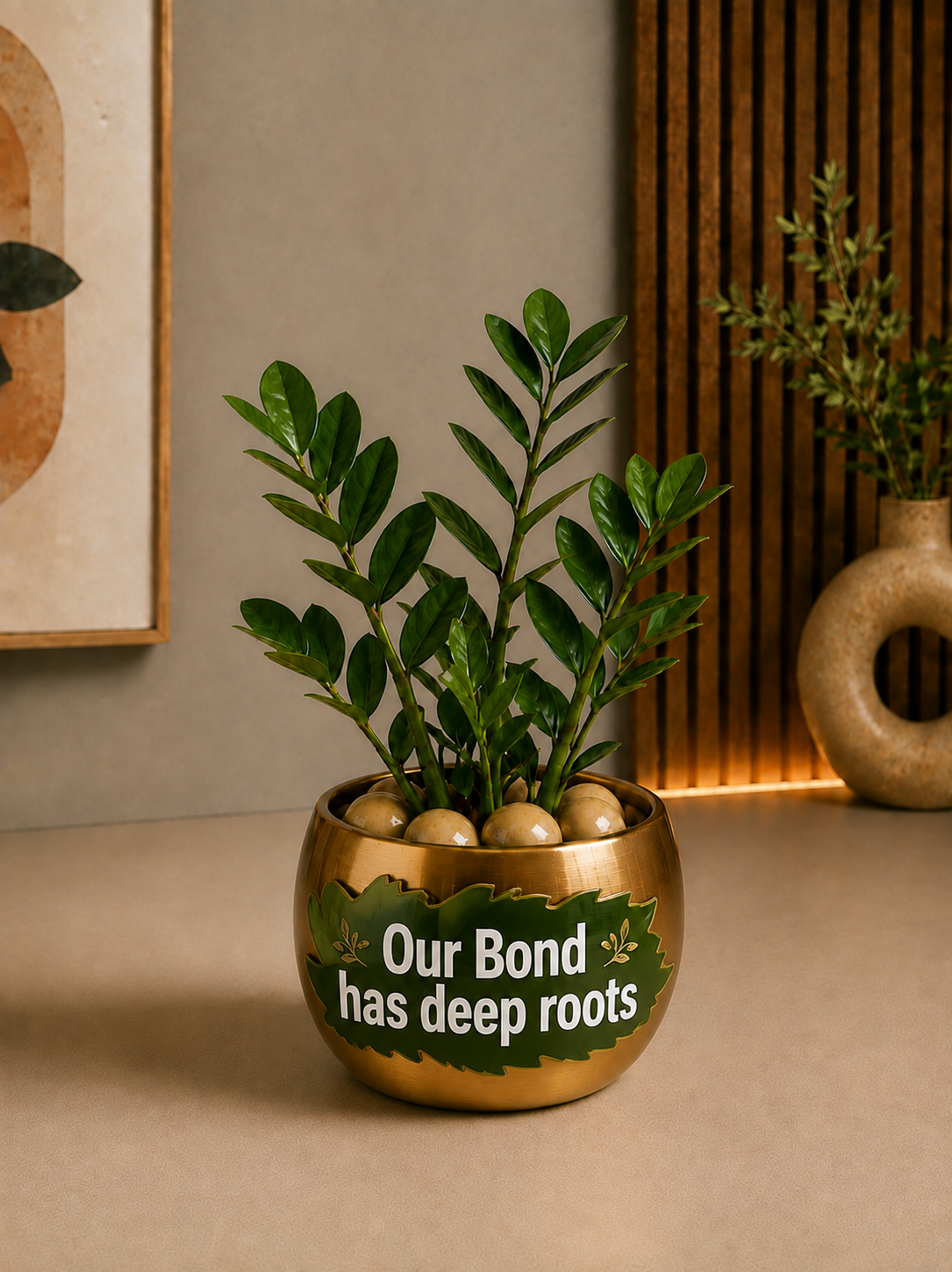 A1 Celebration - ZZ Plant in Golden Metal Printed Planter