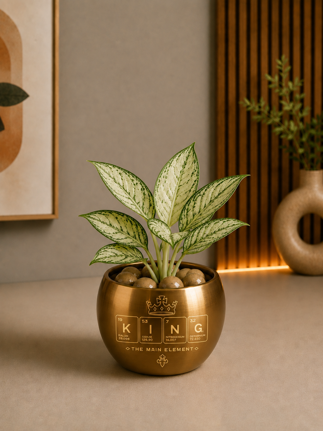 Celebrations - Aglaonema White Legacy in Golden Metal Printed Planter
