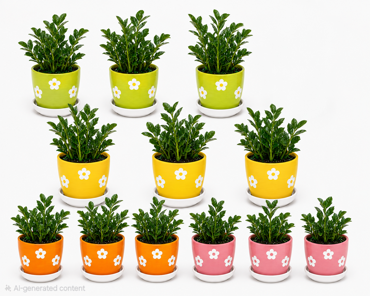 12 Zamia Palm - Ceramic Mixed Polka Flowers Pot