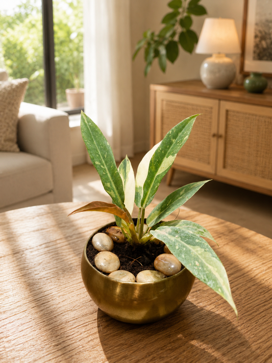 Philodendron Ring of Fire - Golden Metal Pot